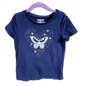 OshKosh Girls 5 Short Sleeve Butterfly Graphic Tee Blue Stars Moon Fairycore